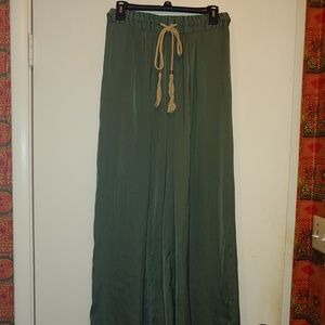 Iman Olive Green Wide Leg Silky Pants S